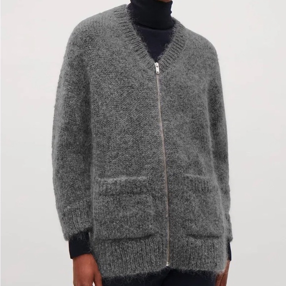 COS Oversized Gray Mohair Sweater Cardigan - Picture 2 of 10